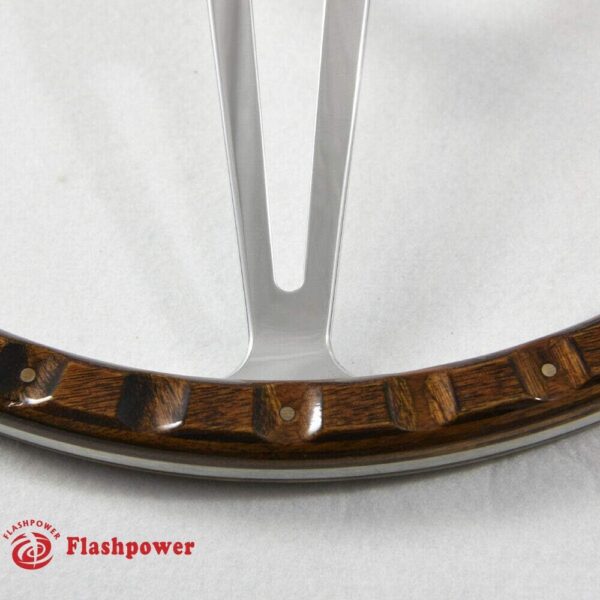 Flashpower 15' Classic Wood Steering Wheel with Horn Button for Classic Cars and Boats - Image 2